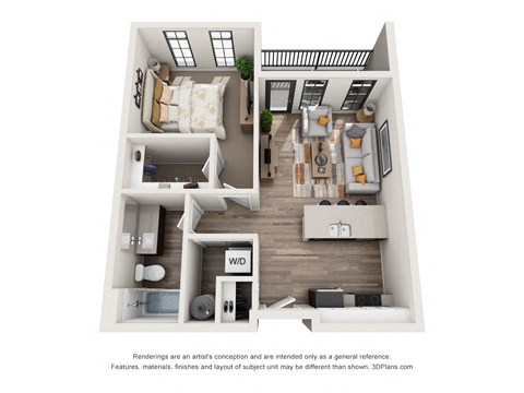1 bed 1 bath floor plan at 1400 Russell Apartments, Saint Louis, 63104